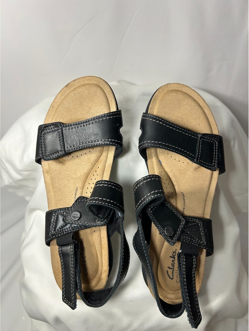 Clarks Collection April Clover Women's Sandal Black Combi Leather Size 9.5